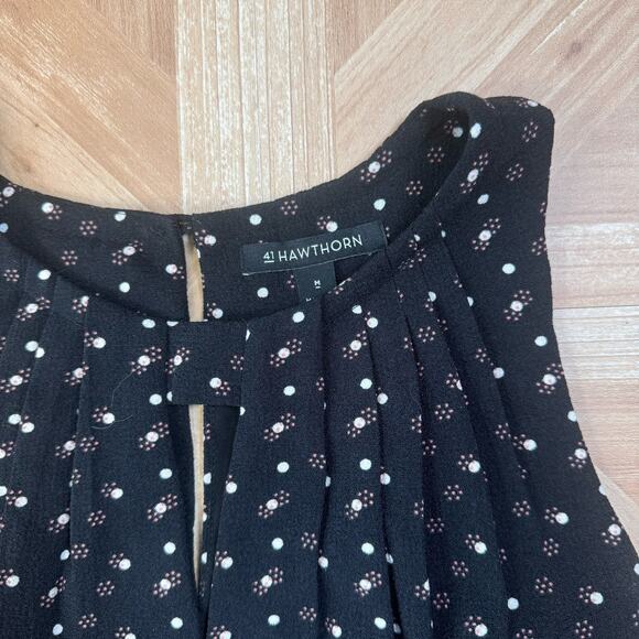 41 Hawthorn Black Pleated Keyhole Sleeveless Mini Dress Womens M Pink/White Dot - Picture 7 of 14